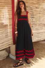 Flowers Print Wavy Pattern Suspender Long Dress For Women Fashion A-Line Beach Dresses Womens Clothing - Image 10