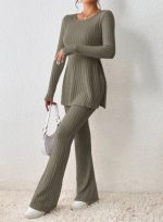 Polyester Women's Clothing Solid Color Casual Slim New Fashion Women Elegant Outfit - Image 2