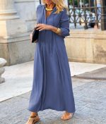 Long-sleeved Shirt Dress Fashion Loose V-neck Long Dresses Spring And Autumn Clothing For Women - Image 9