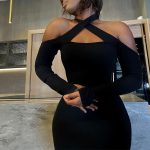 Winter Solid Color Fashion Women Clothing Off-shoulder Halter Long Thin Sunken Stripe Pencil Skirt - Image 2