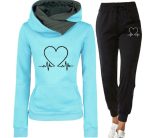 Love Heart Printed Sports Suit Hooded Sweatshirt Top And Drawstring Pants Fashion Casual Clothing For Women - Image 7