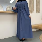 Lapel Solid Color Full Button Slim Dress Llong Skirt - Image 2