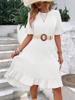 European And American Women's Clothing New Tied Lotus Leaf Short Sleeve Fashion Dress Women - Image 6
