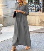Long-sleeved Shirt Dress Fashion Loose V-neck Long Dresses Spring And Autumn Clothing For Women - Image 2