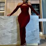 Winter Solid Color Fashion Women Clothing Off-shoulder Halter Long Thin Sunken Stripe Pencil Skirt - Image 5