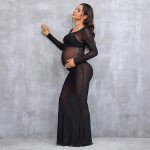 Women's Clothing See-through High Elastic Net Round Neck Slim Fit Pregnant Women Mopping Dress - Image 9