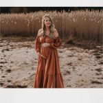 European And American Women's Clothing Split Off-the-shoulder Puff Sleeves Pregnant Women Dress - Image 3