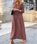 Long-sleeved Shirt Dress Fashion Loose V-neck Long Dresses Spring And Autumn Clothing For Women - Image 5
