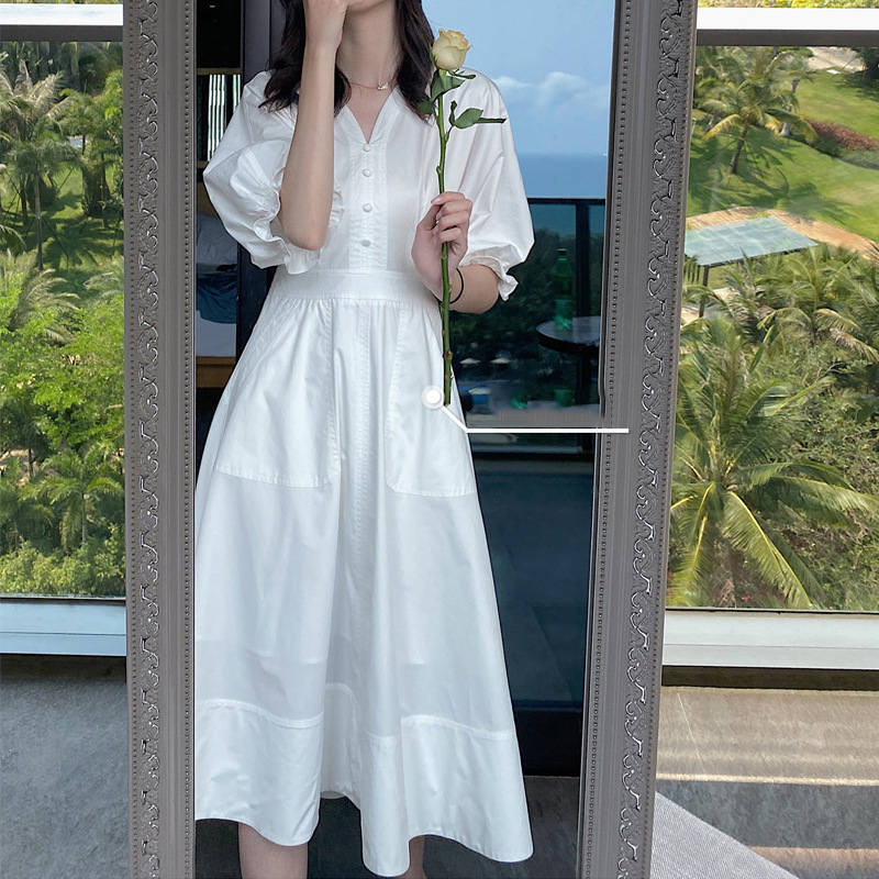 4f330329-484b-411b-b1ad-b8e8a9bd9894.jpg Dress Women Summer V-neck Puff Sleeve Women's Clothing - Image 1