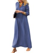 Long-sleeved Shirt Dress Fashion Loose V-neck Long Dresses Spring And Autumn Clothing For Women - Image 4