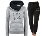 Love Heart Printed Sports Suit Hooded Sweatshirt Top And Drawstring Pants Fashion Casual Clothing For Women - Image 5
