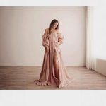 European And American Women's Clothing Split Off-the-shoulder Puff Sleeves Pregnant Women Dress - Image 5