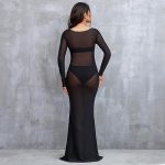Women's Clothing See-through High Elastic Net Round Neck Slim Fit Pregnant Women Mopping Dress - Image 4