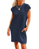 Summer Round-neck Short-sleeve Dress With Pockets Fashion Casual Loose Sports Dresses For Women Clothing - Image 4