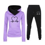 Love Heart Printed Sports Suit Hooded Sweatshirt Top And Drawstring Pants Fashion Casual Clothing For Women - Image 8