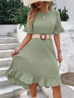 European And American Women's Clothing New Tied Lotus Leaf Short Sleeve Fashion Dress Women - Image 10