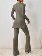 Polyester Women's Clothing Solid Color Casual Slim New Fashion Women Elegant Outfit - Image 3