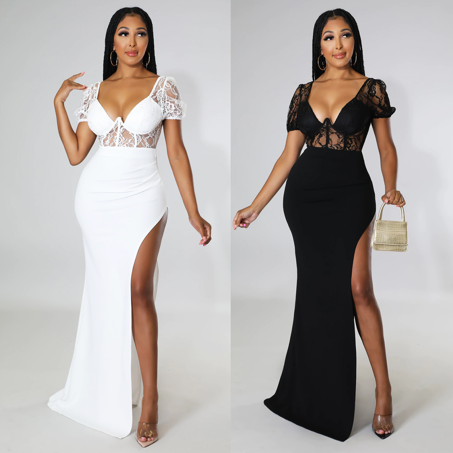 915f99c8-5c79-4d63-9589-bec7dc0f027a.jpg Ladies Fashion Lace Ladies Slit Long Dress - Image 1