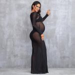 Women's Clothing See-through High Elastic Net Round Neck Slim Fit Pregnant Women Mopping Dress - Image 5