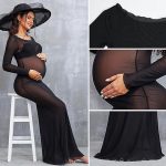 Women's Clothing See-through High Elastic Net Round Neck Slim Fit Pregnant Women Mopping Dress - Image 2