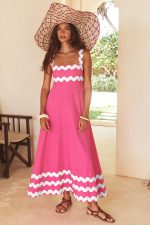 Flowers Print Wavy Pattern Suspender Long Dress For Women Fashion A-Line Beach Dresses Womens Clothing - Image 6