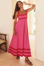 Flowers Print Wavy Pattern Suspender Long Dress For Women Fashion A-Line Beach Dresses Womens Clothing - Image 3