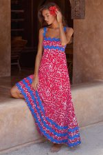 Flowers Print Wavy Pattern Suspender Long Dress For Women Fashion A-Line Beach Dresses Womens Clothing - Image 9