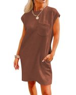 Summer Round-neck Short-sleeve Dress With Pockets Fashion Casual Loose Sports Dresses For Women Clothing - Image 3
