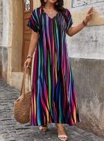 Printed Slit Hemline At Hem Plus Size Women's Clothing Dress Women - Image 3