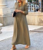 Long-sleeved Shirt Dress Fashion Loose V-neck Long Dresses Spring And Autumn Clothing For Women - Image 3