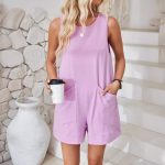 Women Sleeveless Shorts Jumpsuit With Pockets Fashion Beach Pants Summer Clothing - Image 2