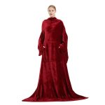 Winter Long Robes For Women Plush Coral Fleece Wearable Blanket Sofa Home Clothing - Image 4