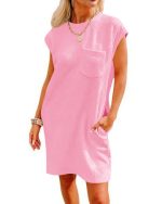 Summer Round-neck Short-sleeve Dress With Pockets Fashion Casual Loose Sports Dresses For Women Clothing