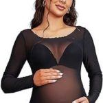 Women's Clothing See-through High Elastic Net Round Neck Slim Fit Pregnant Women Mopping Dress - Image 8