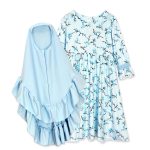 Girls Arab Clothing Spring And Autumn Models, Long-Sleeved Floral Muslim Long Dress  And Turban Two-Piece Suit - Image 3