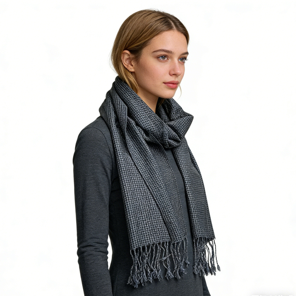 b87143eb-3275-46d5-bcdc-a8b46715fbc5.jpg 2pcs Grey Textured Minimalist Tone-on-tone Jacquard Scarf ,Luxe Look For Evening Wear,Scarf,vacation,daily Life,evening Party,Office Appropriate Subtlety For Women Men - Image 1