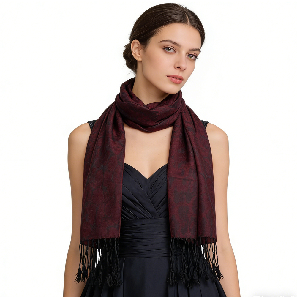 f105217f-c5bf-459f-864a-1a3d73611092.jpg 2pcs Floral Romantic Jacquard Florals On Vivid Magenta Long Scarf ,Luxe Look For Evening Wear,Scarf,vacation,daily Life,evening Party,Office Appropriate Subtlety For Women Men - Image 1