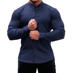 Long Sleeve Shirt Men Casual Button Down Slim Tops Solid Color Casual Mens Clothing - Image 5