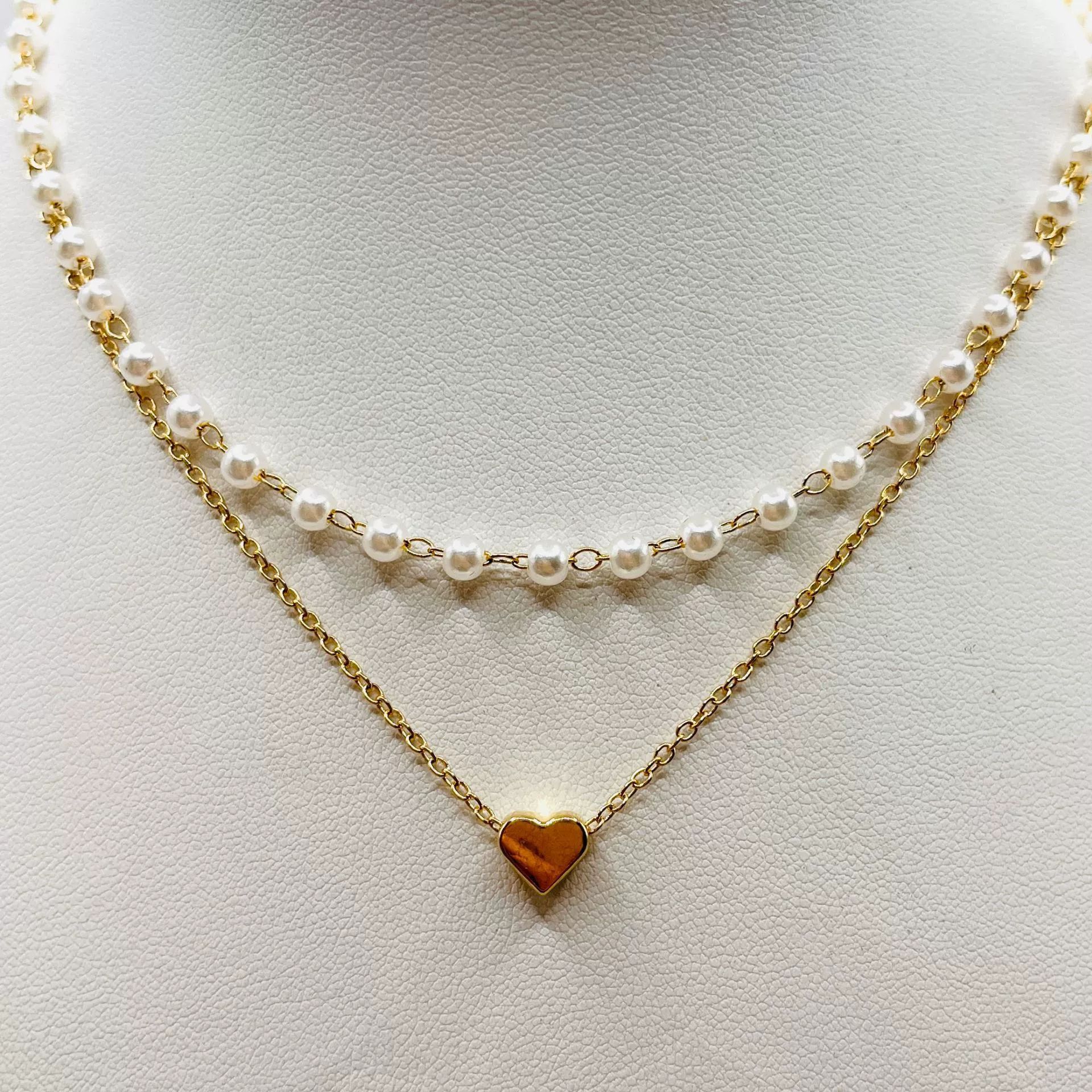 43cc79cf-0cbe-44c2-827d-527c23a90534.jpg Pearl Heart Double-Layer Necklace Light Luxury Niche Design - Image 1