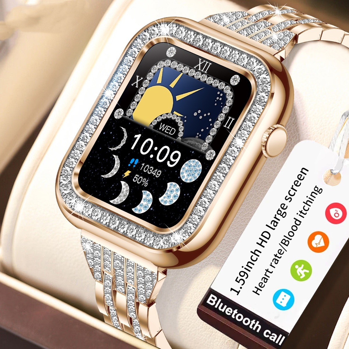 70b2bfcd-f08e-4d24-8820-3edd79fb2844.jpg New Square Fashion Women Smart Wristwatch Diamond Waterproof - Image 1