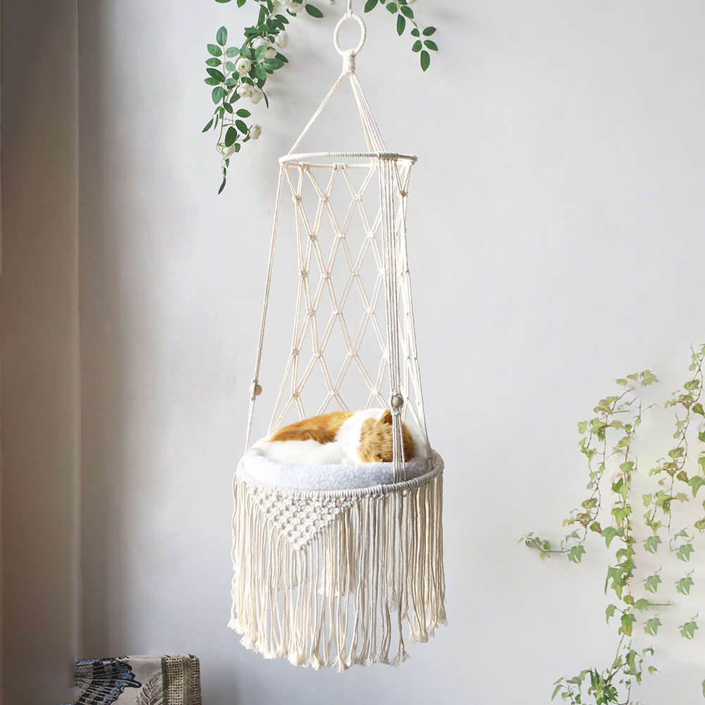 fbdc54c2-a1ee-447f-ab12-9b8ca5a8b013.jpg Macrame Hanging Pet Bed Macrame Cat Hammock Wall Hanging Cat Hammock Macrame Cat Bed-Pet Gifts Hammock Macrame Cat Swing - Image 1