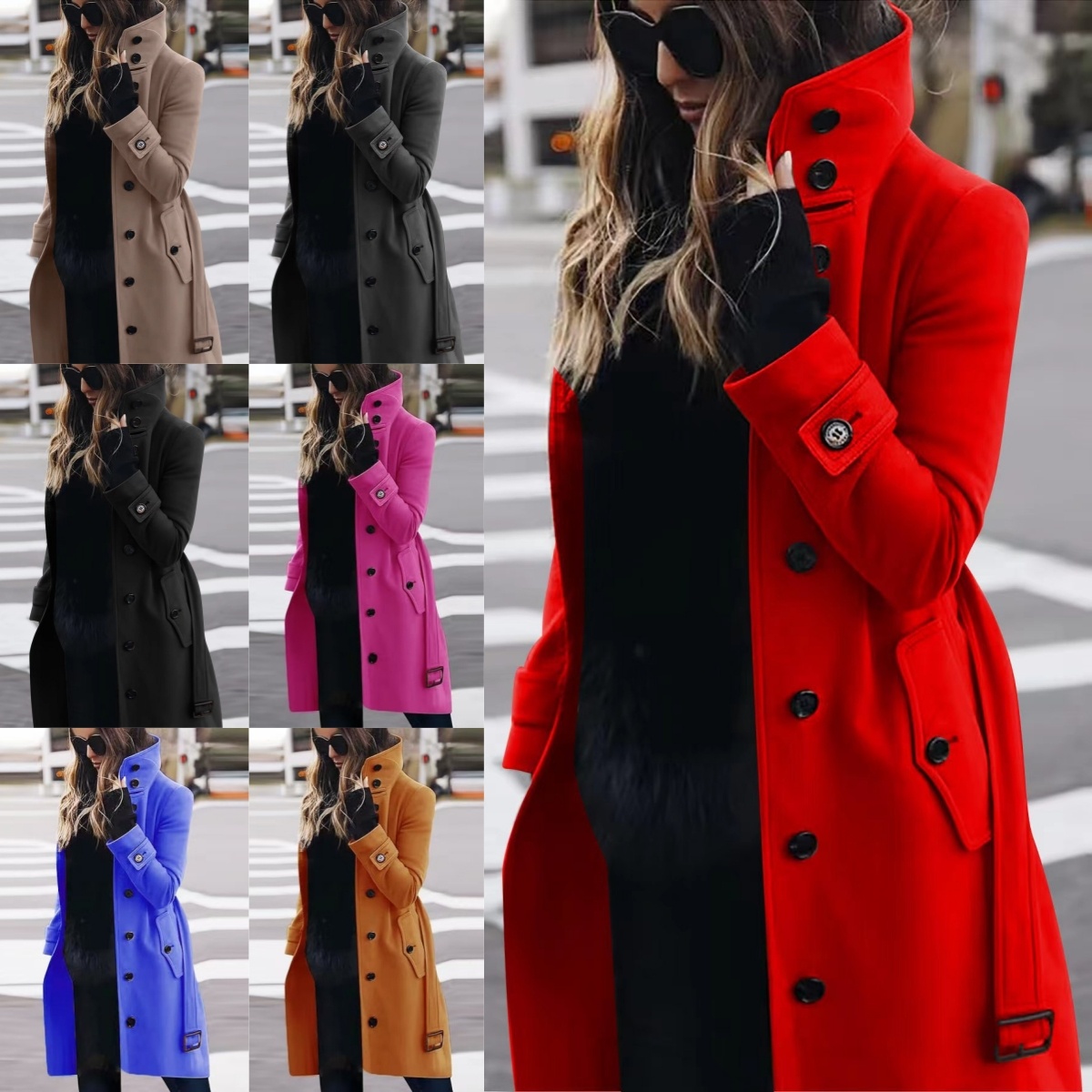 0b279b6e-8c6e-4823-a0bf-5c5c966f76b8.jpg Autumn Winter New Woolen Coat Women's Slim Fit Cardigan Large Coat Women Long Sleeve Single Breasted Stand Collar Woolen Coat - Image 1