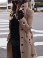 Autumn Winter New Woolen Coat Women's Slim Fit Cardigan Large Coat Women Long Sleeve Single Breasted Stand Collar Woolen Coat - Image 5