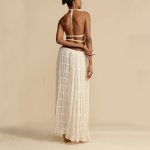 2pcs Women's Dress Suit Sexy Sleeveless Backless Cropped Halter Top And Pleated Long Skirt Beach Clothing - Image 4