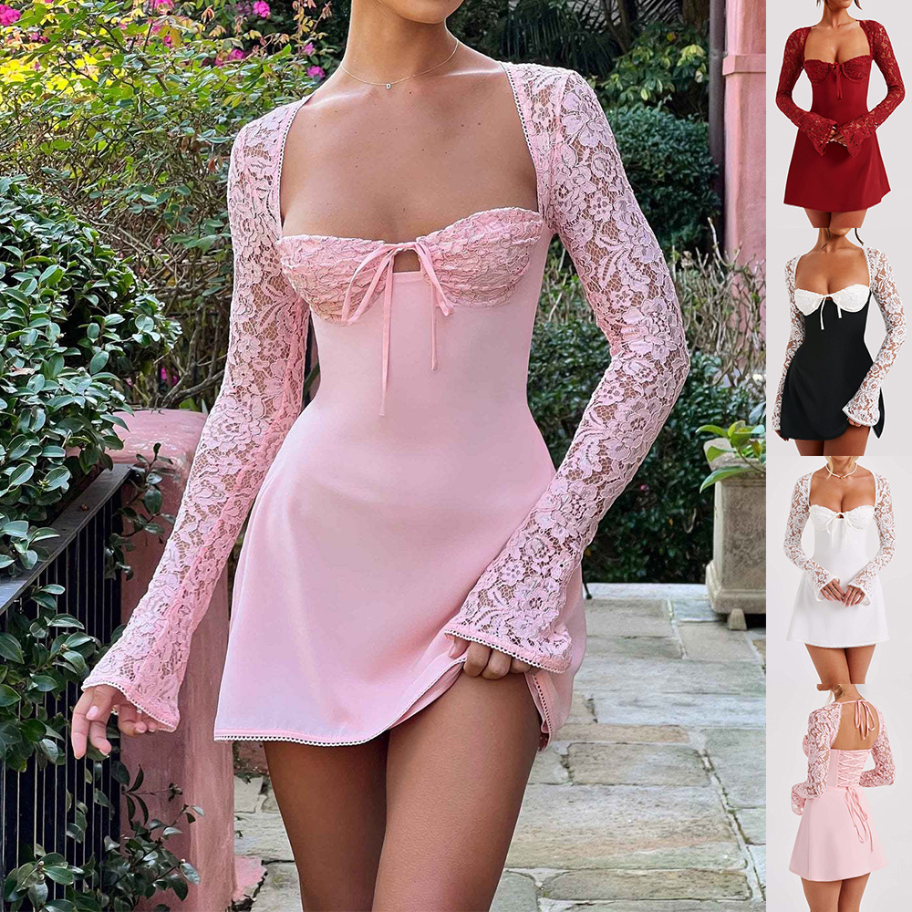 993173ef-0461-44b2-93bd-06f99dab222f.jpg Y2K Lace Long Sleeve Dress Fashion Sexy Corset Backless Lace Up Short Dresses Womens Clothing - Image 1