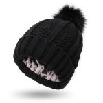 Winter Knitted Hats Fashion Stretchy Lined Skull Hats For Women Faux Fur Pom Pom Hat Keep Warming Beanie Hat - Image 3