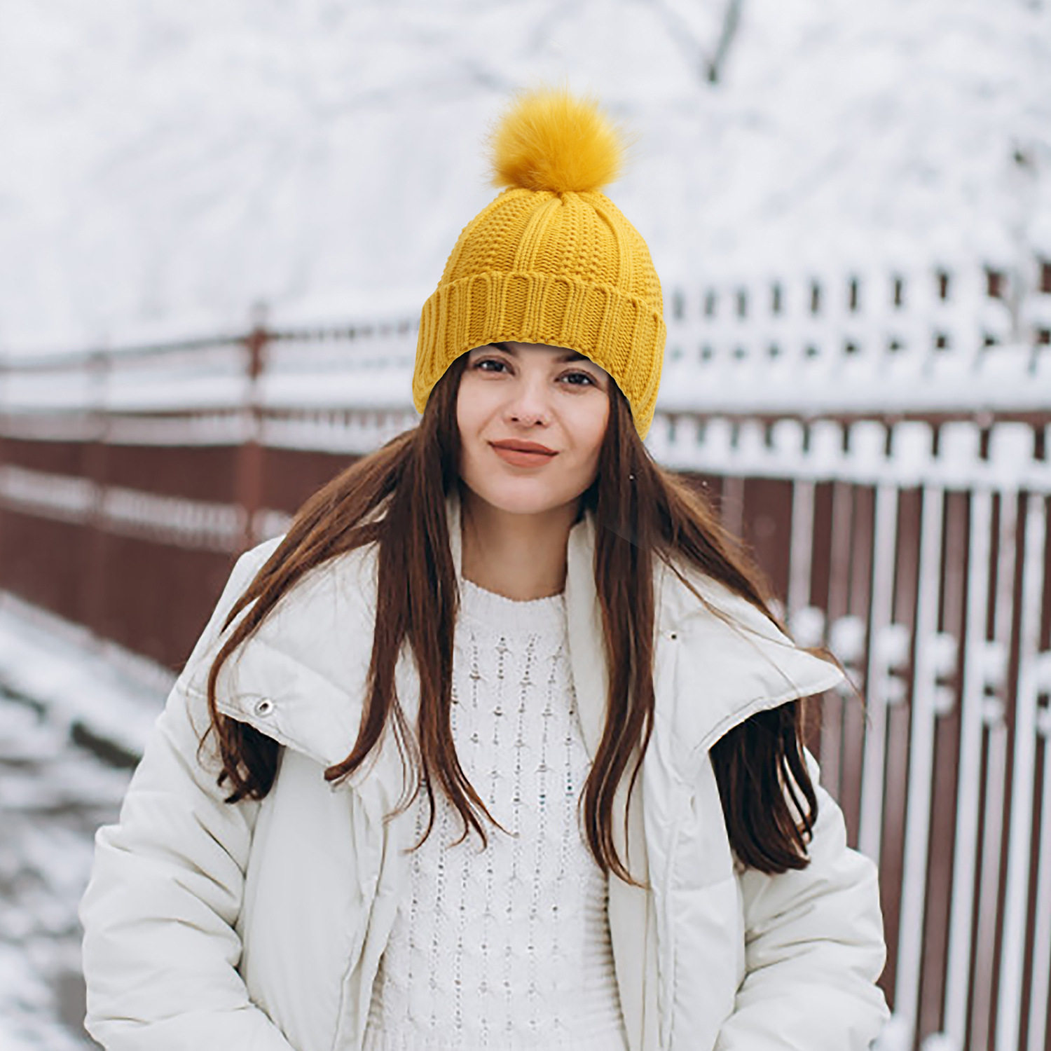 ddcdd89f-747f-4702-b364-10cc6ac5c8f9.jpg Winter Knitted Hats Fashion Stretchy Lined Skull Hats For Women Faux Fur Pom Pom Hat Keep Warming Beanie Hat - Image 1