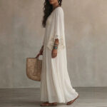 Summer Elegant Solid Dresses Womens Casual Lace Trim V Neck Flowy Maxi Dress Beach Holiday Party Maxi Dresses - Image 5