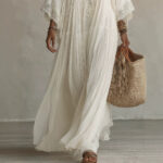 Summer Elegant Solid Dresses Womens Casual Lace Trim V Neck Flowy Maxi Dress Beach Holiday Party Maxi Dresses - Image 4