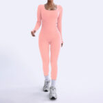 Threaded Square Collar Buttocks Slim Jumpsuit - Image 3